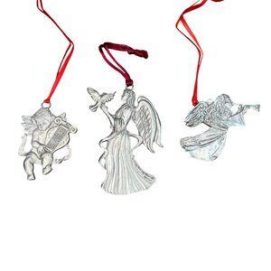 Seagull Pewter Angel & Cherub Christmas Ornaments Set Of 3 Red Ribbon Canada